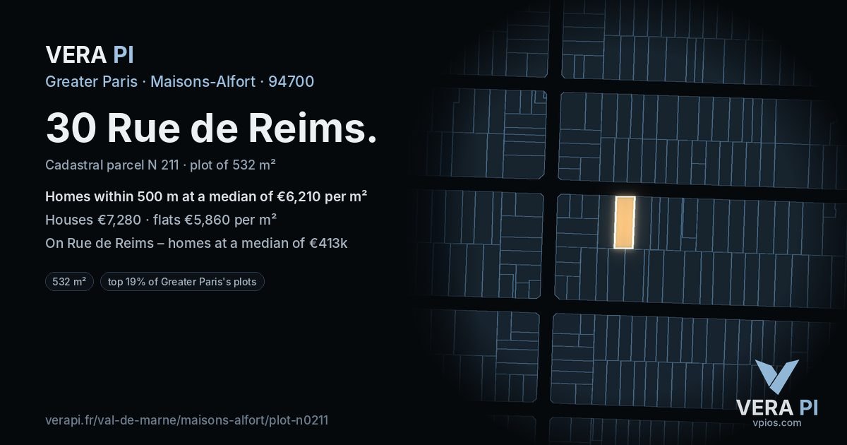 30 Rue de Reims, Maisons-Alfort at night – the plot lit, the parcels around coloured by the prices near them