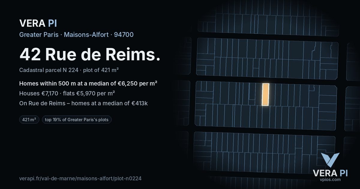 42 Rue de Reims, Maisons-Alfort at night – the plot lit, the parcels around coloured by the prices near them