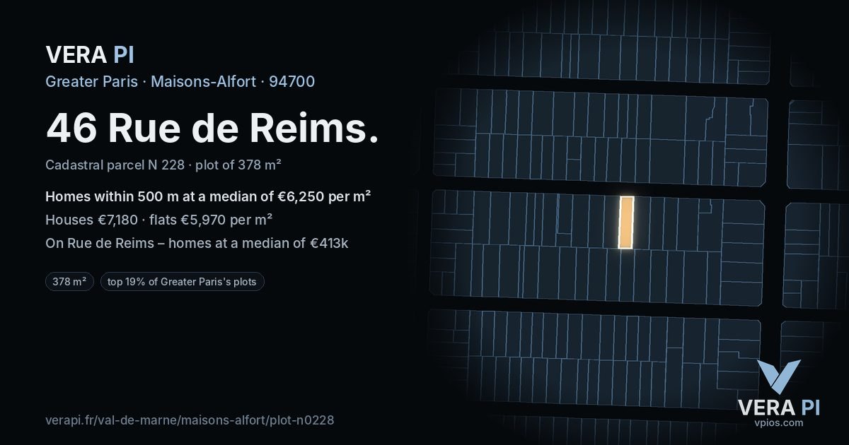 46 Rue de Reims, Maisons-Alfort at night – the plot lit, the parcels around coloured by the prices near them