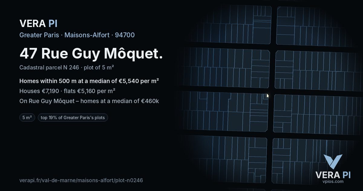 47 Rue Guy Môquet, Maisons-Alfort at night – the plot lit, the parcels around coloured by the prices near them