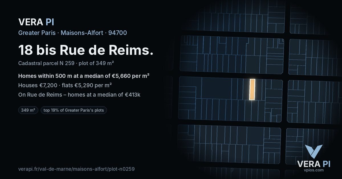 18 bis Rue de Reims, Maisons-Alfort at night – the plot lit, the parcels around coloured by the prices near them