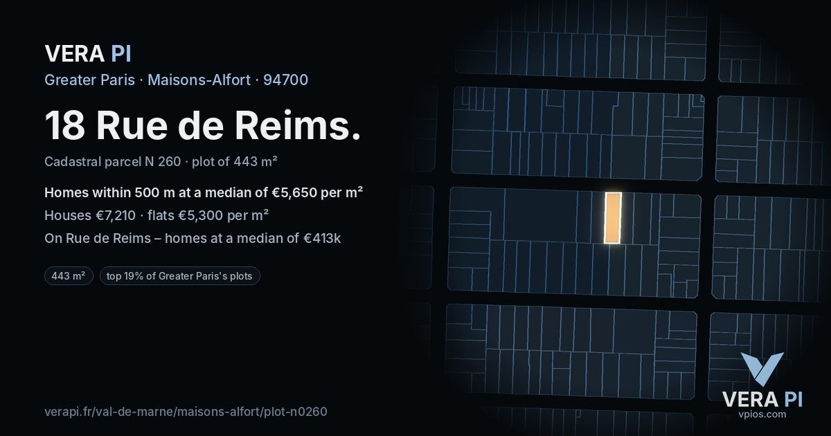 18 Rue de Reims, Maisons-Alfort at night – the plot lit, the parcels around coloured by the prices near them