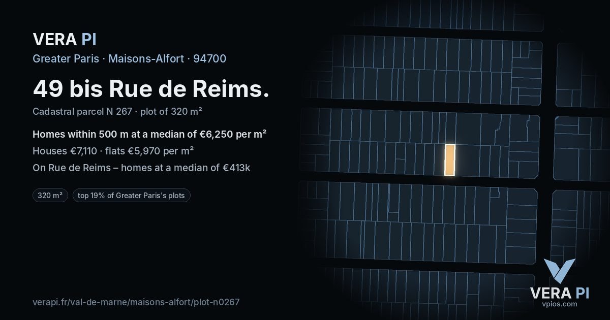 49 bis Rue de Reims, Maisons-Alfort at night – the plot lit, the parcels around coloured by the prices near them