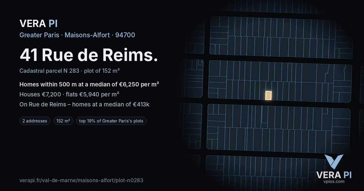 41 Rue de Reims, Maisons-Alfort at night – the plot lit, the parcels around coloured by the prices near them