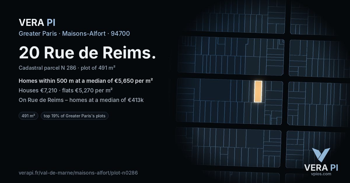 20 Rue de Reims, Maisons-Alfort at night – the plot lit, the parcels around coloured by the prices near them