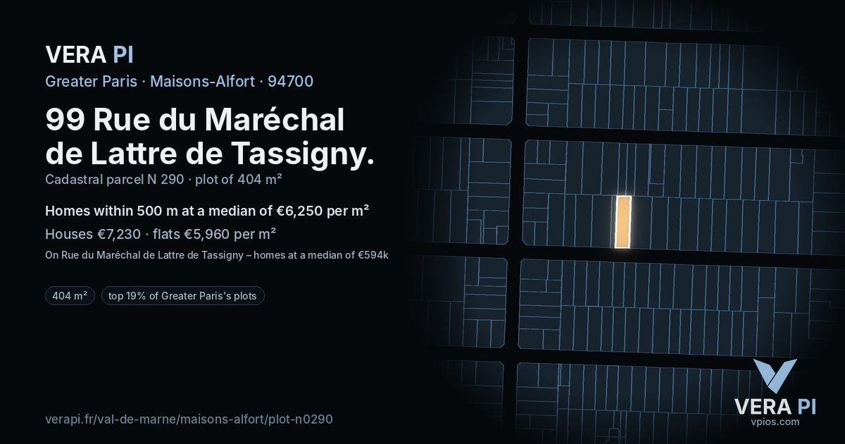 99 Rue du Maréchal de Lattre de Tassigny, Maisons-Alfort at night – the plot lit, the parcels around coloured by the prices near them