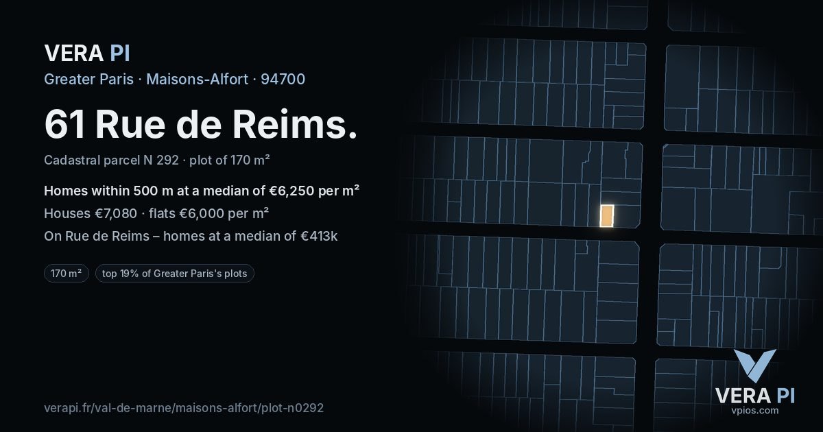 61 Rue de Reims, Maisons-Alfort at night – the plot lit, the parcels around coloured by the prices near them