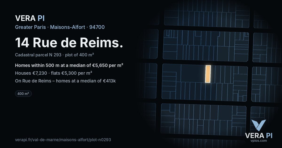 14 Rue de Reims, Maisons-Alfort at night – the plot lit, the parcels around coloured by the prices near them