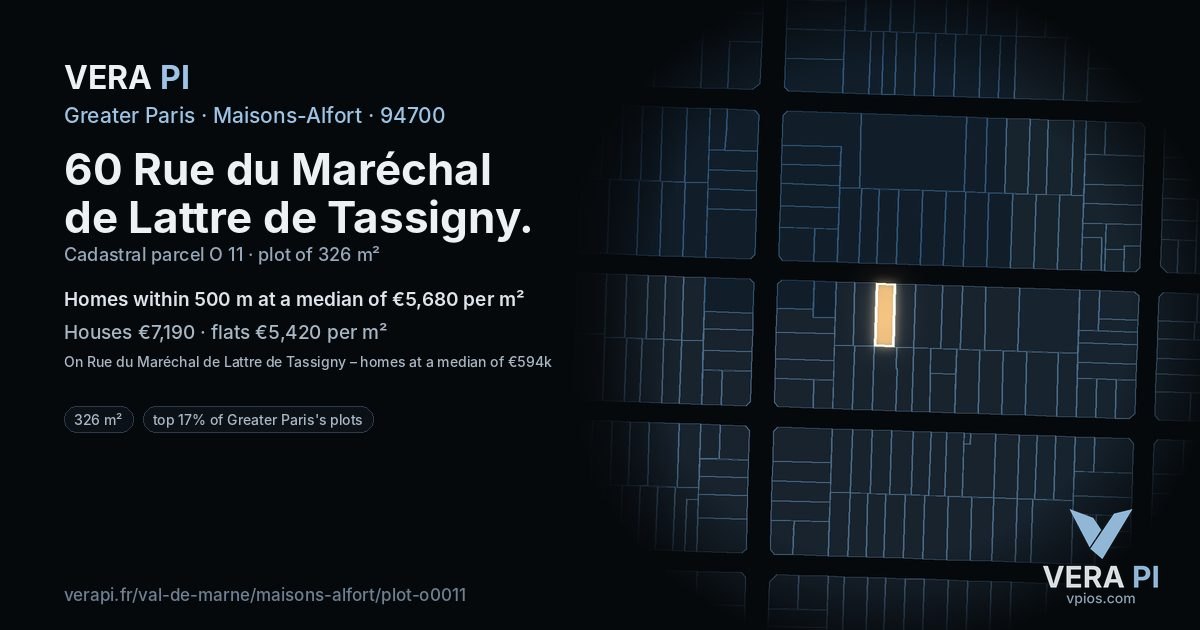 60 Rue du Maréchal de Lattre de Tassigny, Maisons-Alfort at night – the plot lit, the parcels around coloured by the prices near them