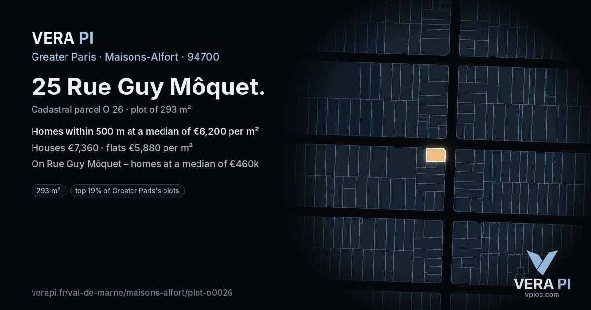 25 Rue Guy Môquet, Maisons-Alfort at night – the plot lit, the parcels around coloured by the prices near them