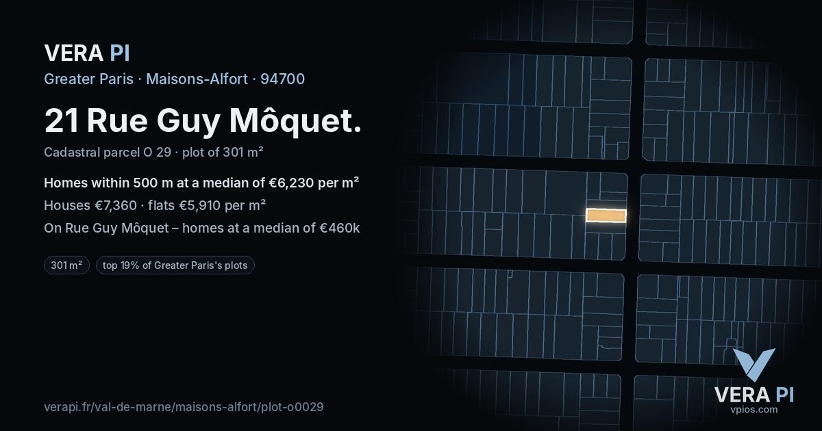 21 Rue Guy Môquet, Maisons-Alfort at night – the plot lit, the parcels around coloured by the prices near them