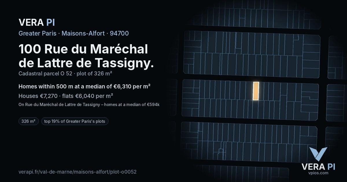 100 Rue du Maréchal de Lattre de Tassigny, Maisons-Alfort at night – the plot lit, the parcels around coloured by the prices near them