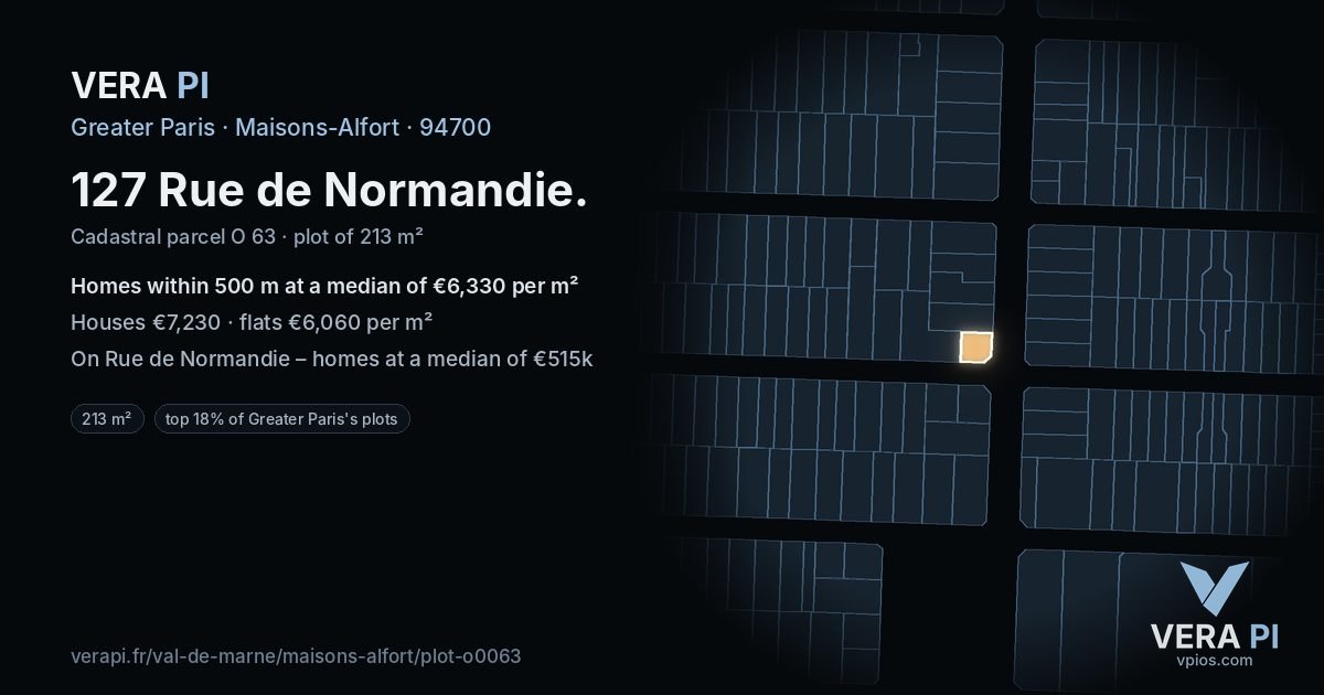 127 Rue de Normandie, Maisons-Alfort at night – the plot lit, the parcels around coloured by the prices near them