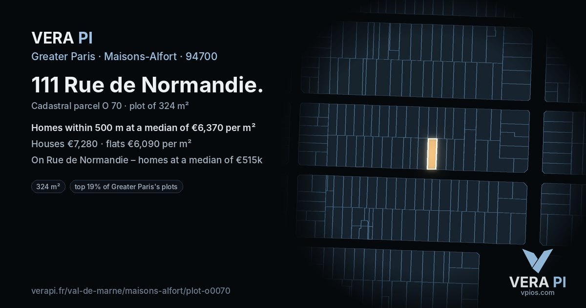 111 Rue de Normandie, Maisons-Alfort at night – the plot lit, the parcels around coloured by the prices near them