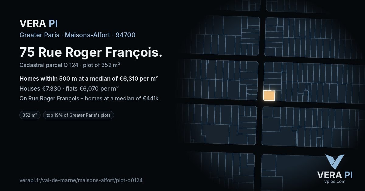 75 Rue Roger François, Maisons-Alfort at night – the plot lit, the parcels around coloured by the prices near them