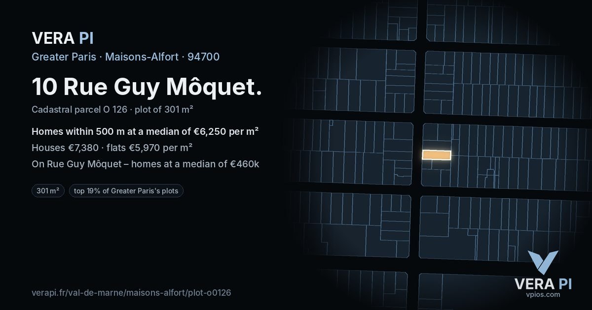 10 Rue Guy Môquet, Maisons-Alfort at night – the plot lit, the parcels around coloured by the prices near them