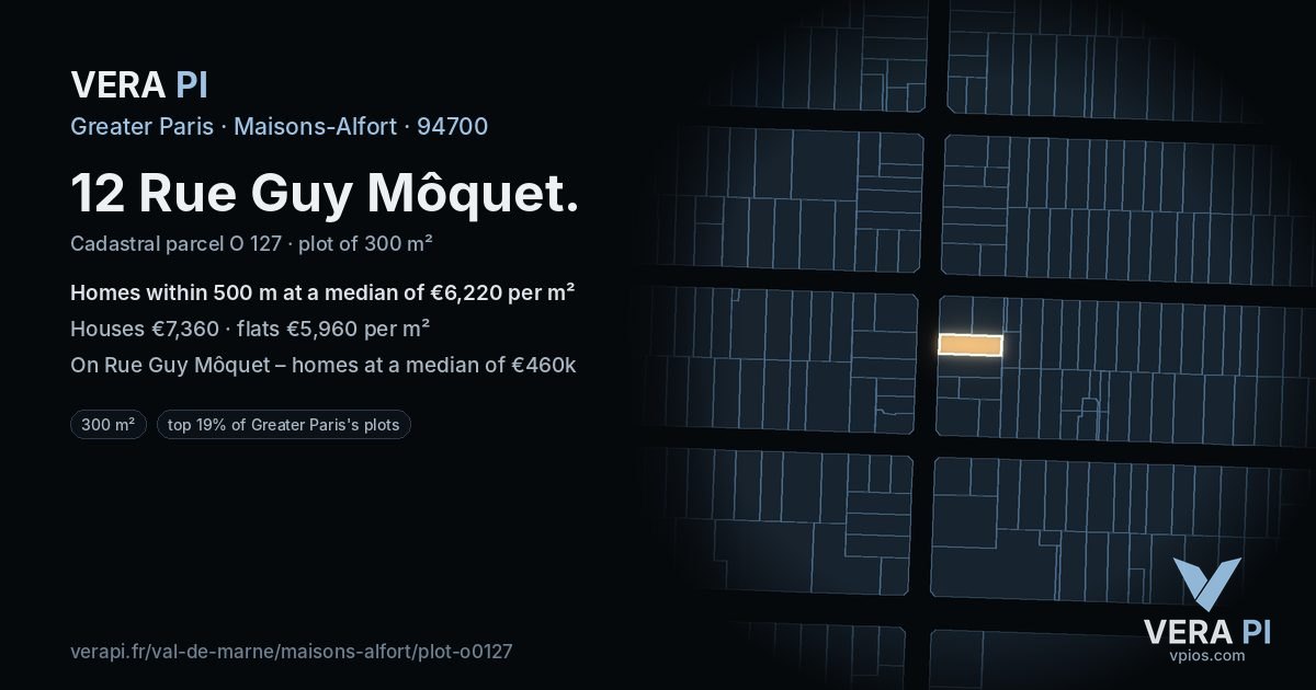 12 Rue Guy Môquet, Maisons-Alfort at night – the plot lit, the parcels around coloured by the prices near them