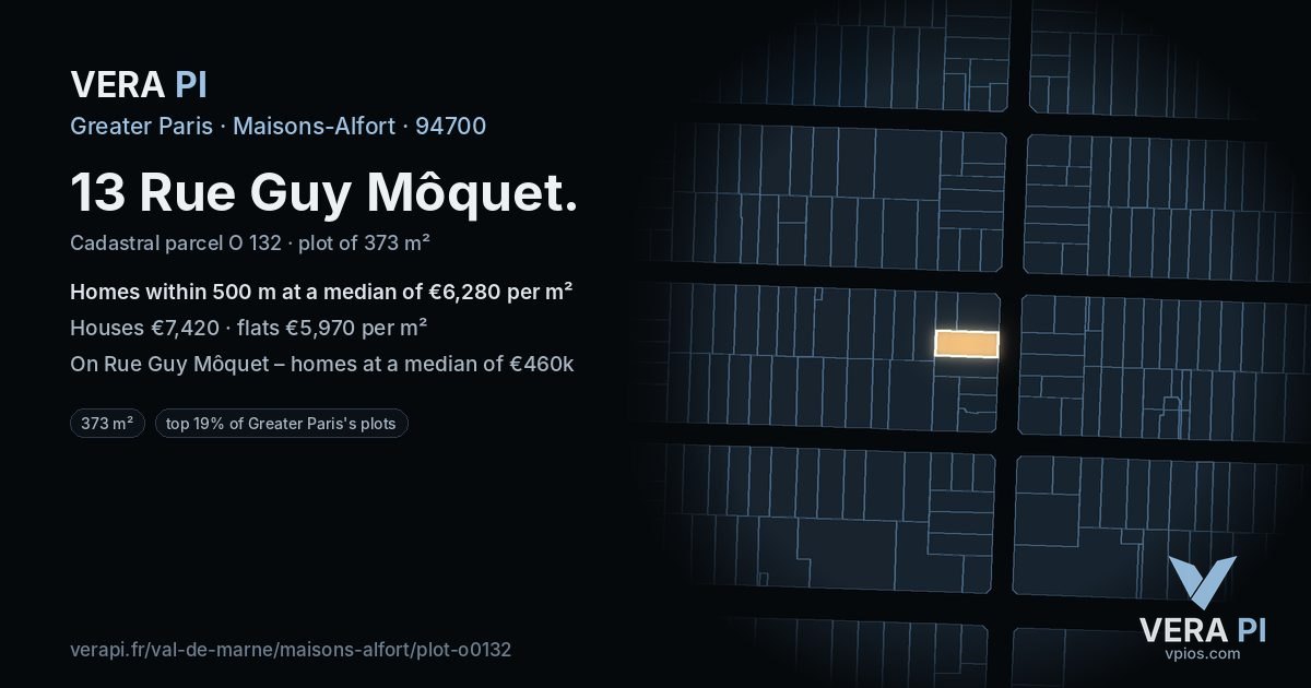 13 Rue Guy Môquet, Maisons-Alfort at night – the plot lit, the parcels around coloured by the prices near them