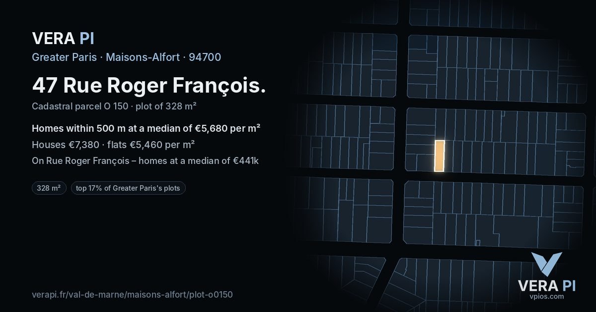 47 Rue Roger François, Maisons-Alfort at night – the plot lit, the parcels around coloured by the prices near them