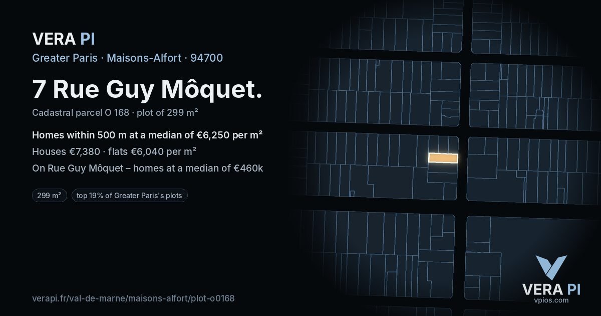 7 Rue Guy Môquet, Maisons-Alfort at night – the plot lit, the parcels around coloured by the prices near them