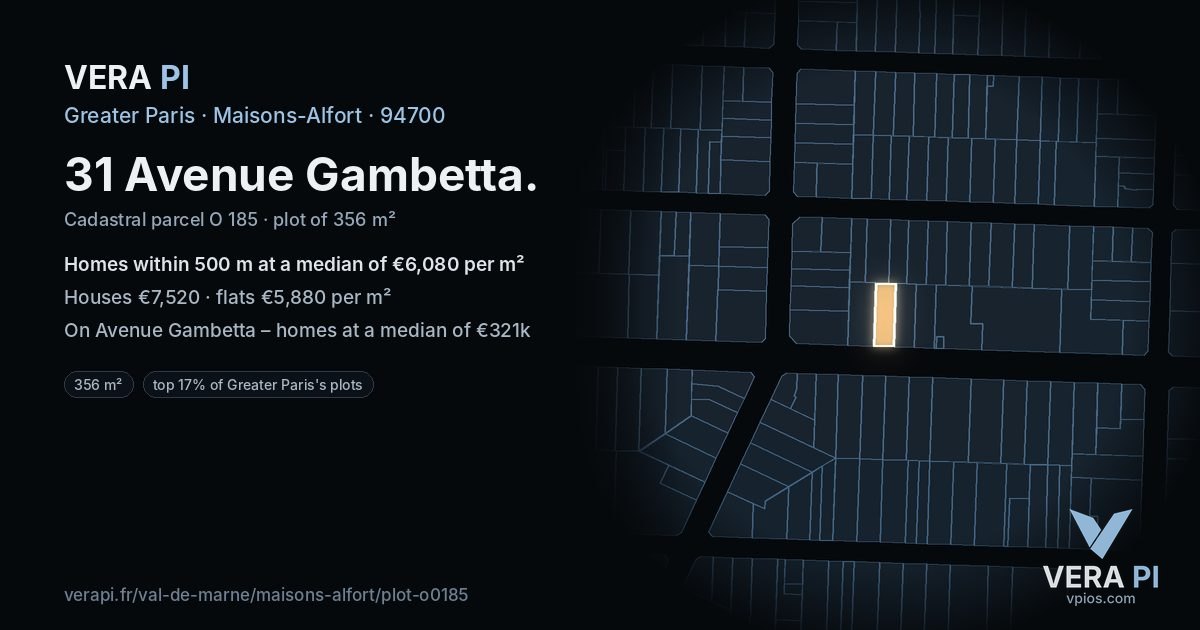 31 Avenue Gambetta, Maisons-Alfort at night – the plot lit, the parcels around coloured by the prices near them