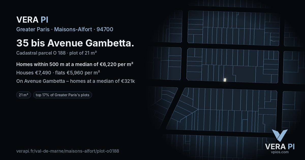 35 bis Avenue Gambetta, Maisons-Alfort at night – the plot lit, the parcels around coloured by the prices near them