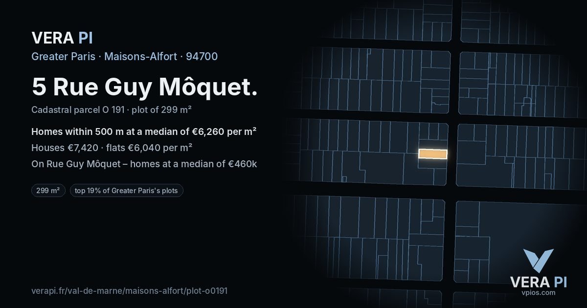 5 Rue Guy Môquet, Maisons-Alfort at night – the plot lit, the parcels around coloured by the prices near them