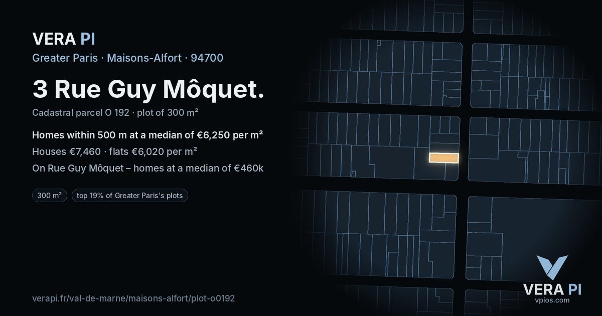 3 Rue Guy Môquet, Maisons-Alfort at night – the plot lit, the parcels around coloured by the prices near them