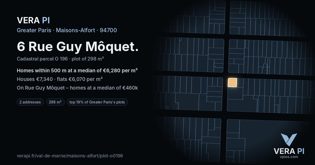 6 Rue Guy Môquet, Maisons-Alfort at night – the plot lit, the parcels around coloured by the prices near them