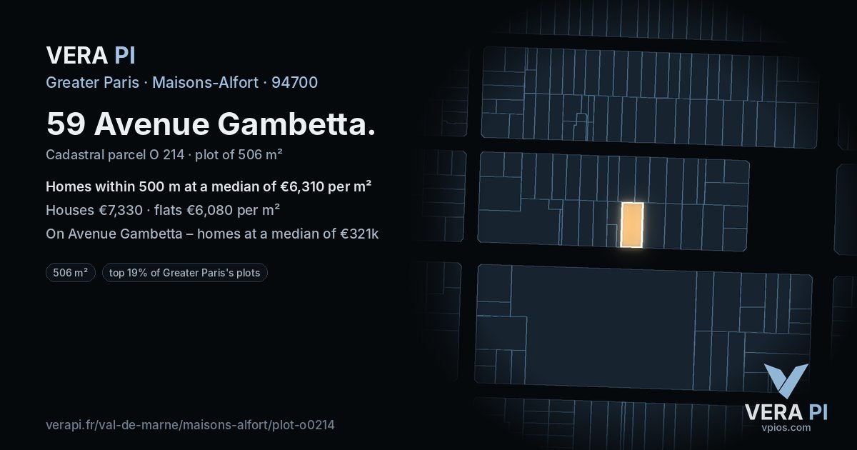59 Avenue Gambetta, Maisons-Alfort at night – the plot lit, the parcels around coloured by the prices near them