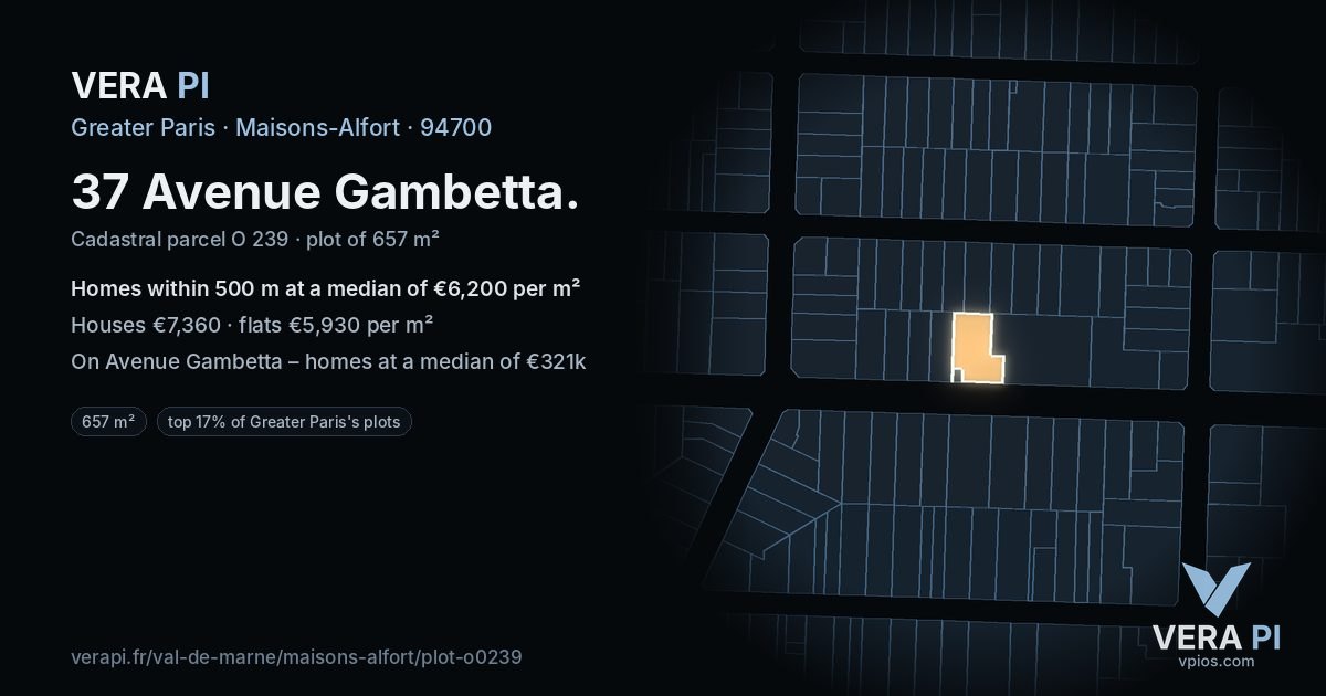 37 Avenue Gambetta, Maisons-Alfort at night – the plot lit, the parcels around coloured by the prices near them