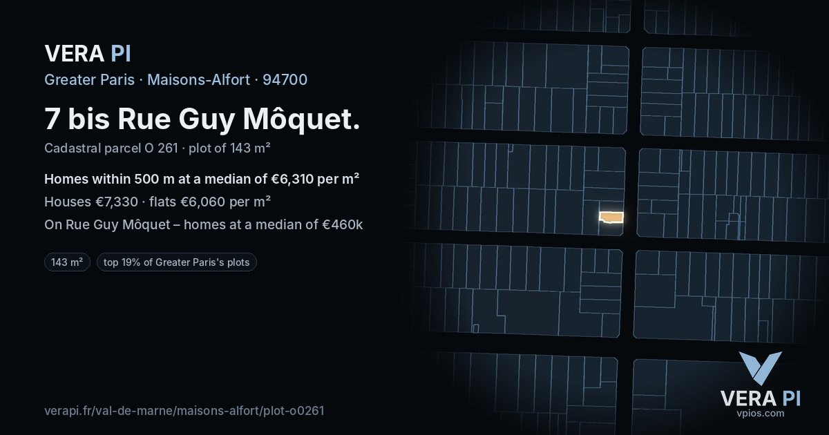 7 bis Rue Guy Môquet, Maisons-Alfort at night – the plot lit, the parcels around coloured by the prices near them