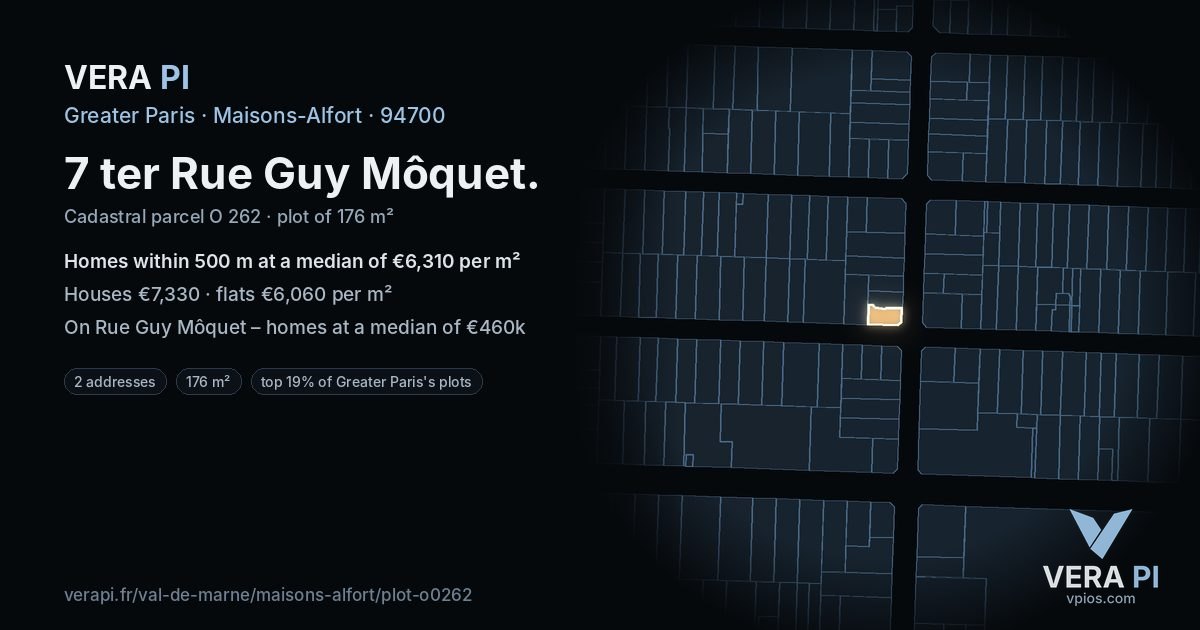 7 ter Rue Guy Môquet, Maisons-Alfort at night – the plot lit, the parcels around coloured by the prices near them