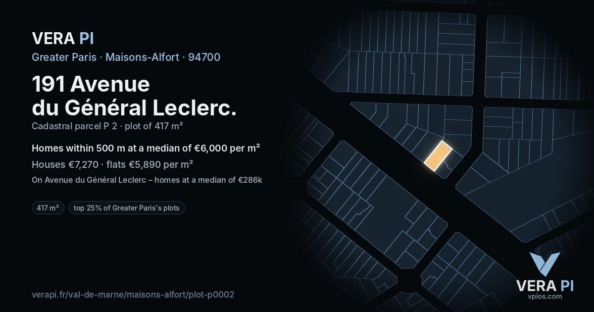 191 Avenue du Général Leclerc, Maisons-Alfort at night – the plot lit, the parcels around coloured by the prices near them