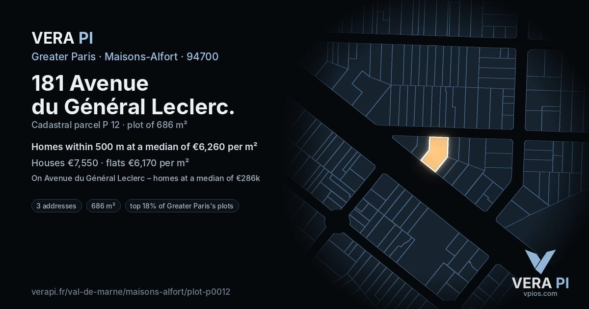 181 Avenue du Général Leclerc, Maisons-Alfort at night – the plot lit, the parcels around coloured by the prices near them
