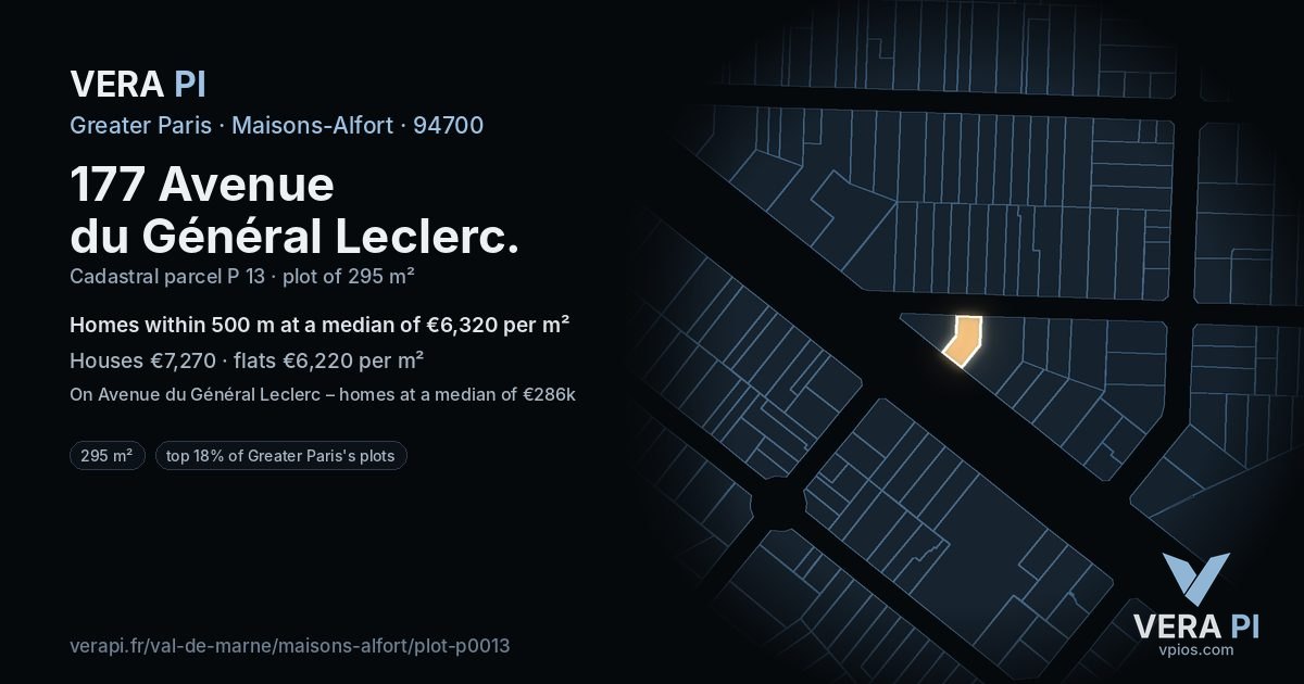 177 Avenue du Général Leclerc, Maisons-Alfort at night – the plot lit, the parcels around coloured by the prices near them