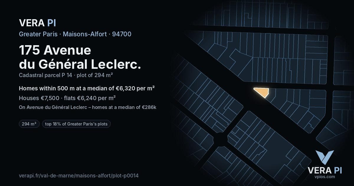 175 Avenue du Général Leclerc, Maisons-Alfort at night – the plot lit, the parcels around coloured by the prices near them