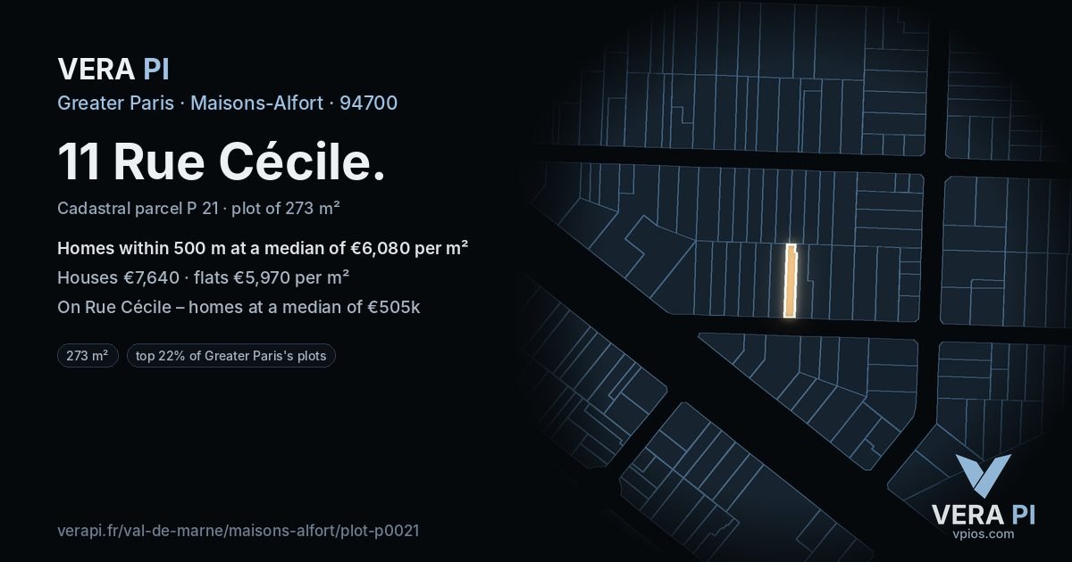 11 Rue Cécile, Maisons-Alfort at night – the plot lit, the parcels around coloured by the prices near them