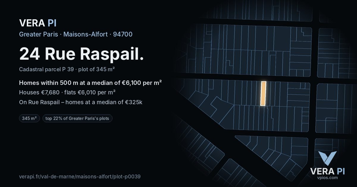 24 Rue Raspail, Maisons-Alfort at night – the plot lit, the parcels around coloured by the prices near them