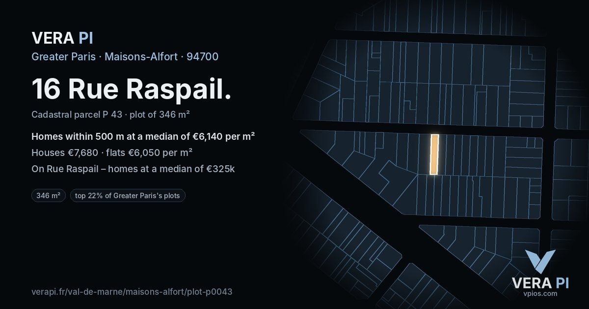 16 Rue Raspail, Maisons-Alfort at night – the plot lit, the parcels around coloured by the prices near them