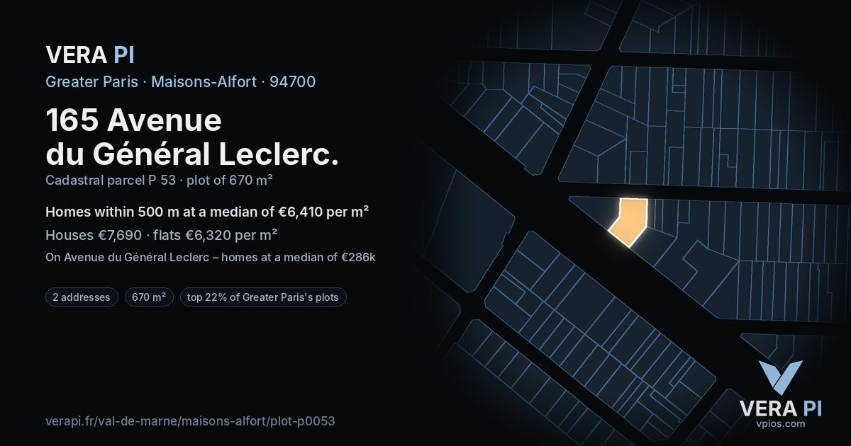 165 Avenue du Général Leclerc, Maisons-Alfort at night – the plot lit, the parcels around coloured by the prices near them