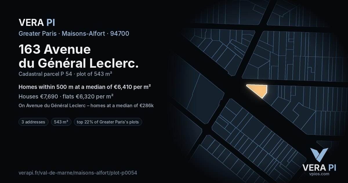 163 Avenue du Général Leclerc, Maisons-Alfort at night – the plot lit, the parcels around coloured by the prices near them
