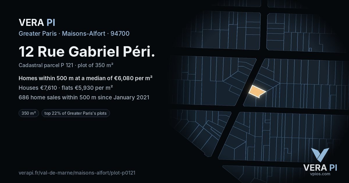 12 Rue Gabriel Péri, Maisons-Alfort at night – the plot lit, the parcels around coloured by the prices near them