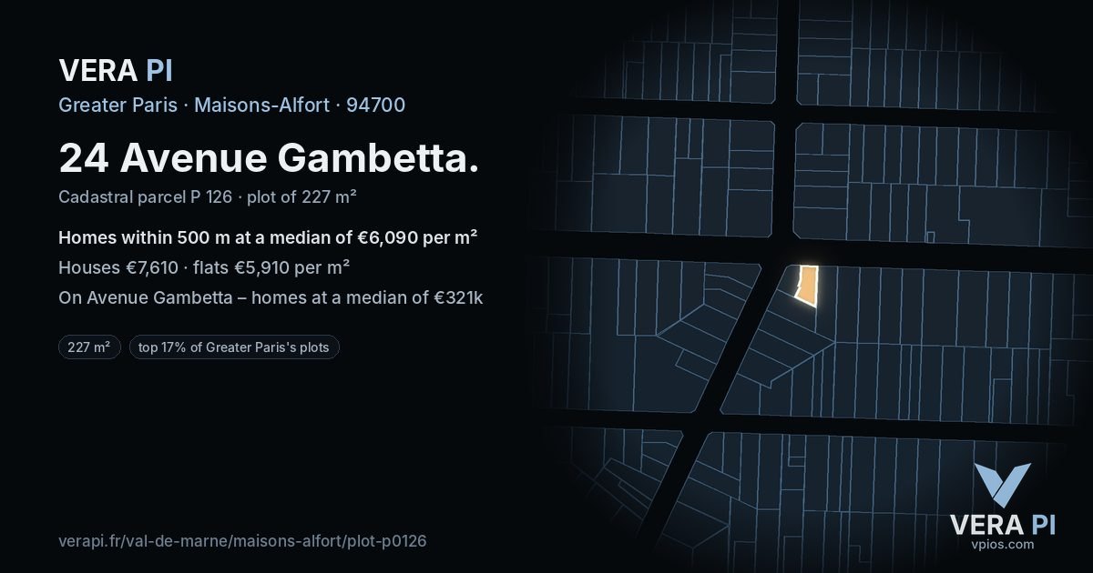 24 Avenue Gambetta, Maisons-Alfort at night – the plot lit, the parcels around coloured by the prices near them