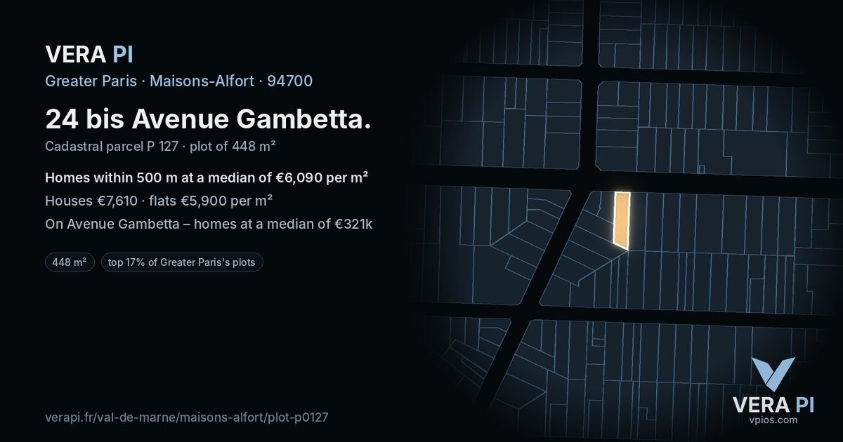 24 bis Avenue Gambetta, Maisons-Alfort at night – the plot lit, the parcels around coloured by the prices near them