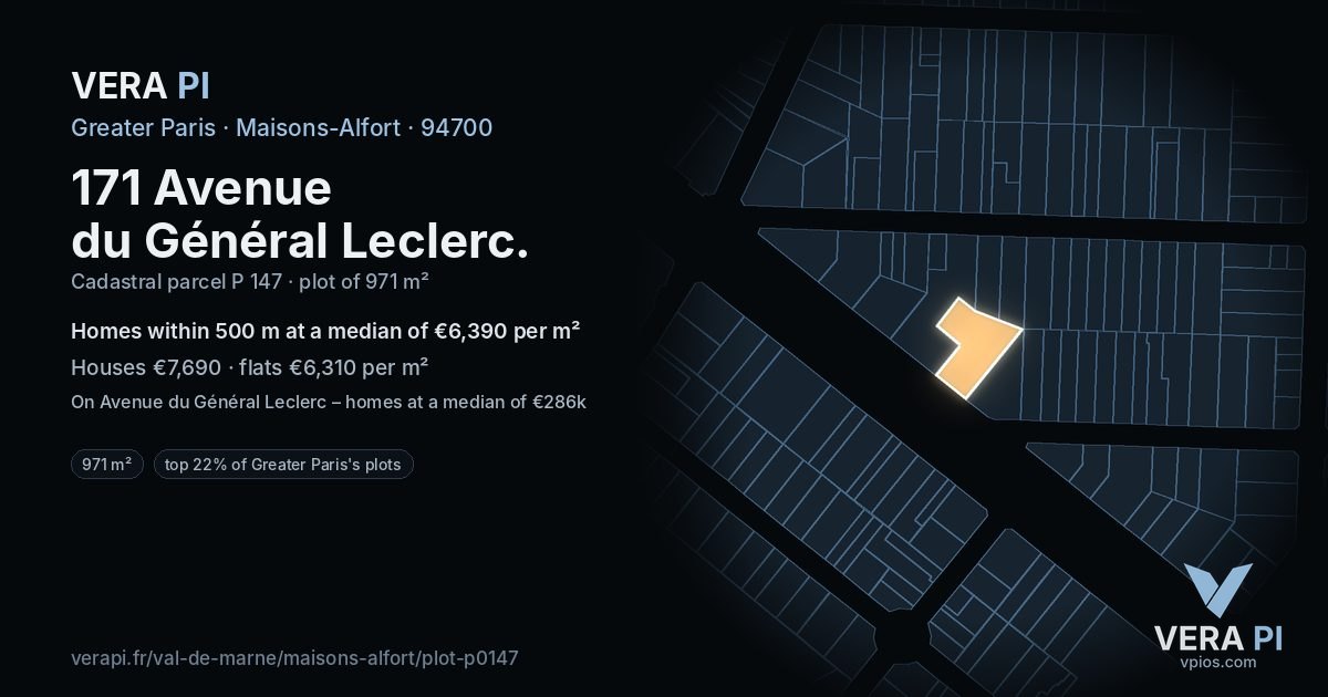 171 Avenue du Général Leclerc, Maisons-Alfort at night – the plot lit, the parcels around coloured by the prices near them