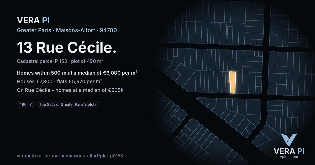 13 Rue Cécile, Maisons-Alfort at night – the plot lit, the parcels around coloured by the prices near them
