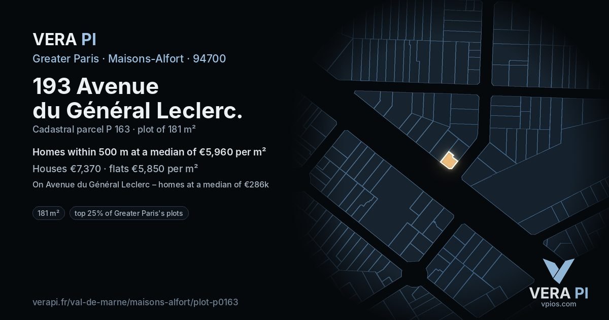 193 Avenue du Général Leclerc, Maisons-Alfort at night – the plot lit, the parcels around coloured by the prices near them