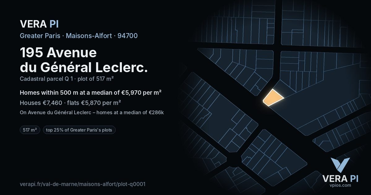 195 Avenue du Général Leclerc, Maisons-Alfort at night – the plot lit, the parcels around coloured by the prices near them