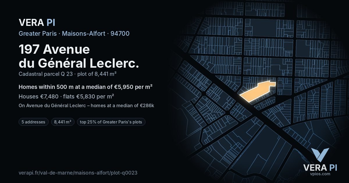 197 Avenue du Général Leclerc, Maisons-Alfort at night – the plot lit, the parcels around coloured by the prices near them